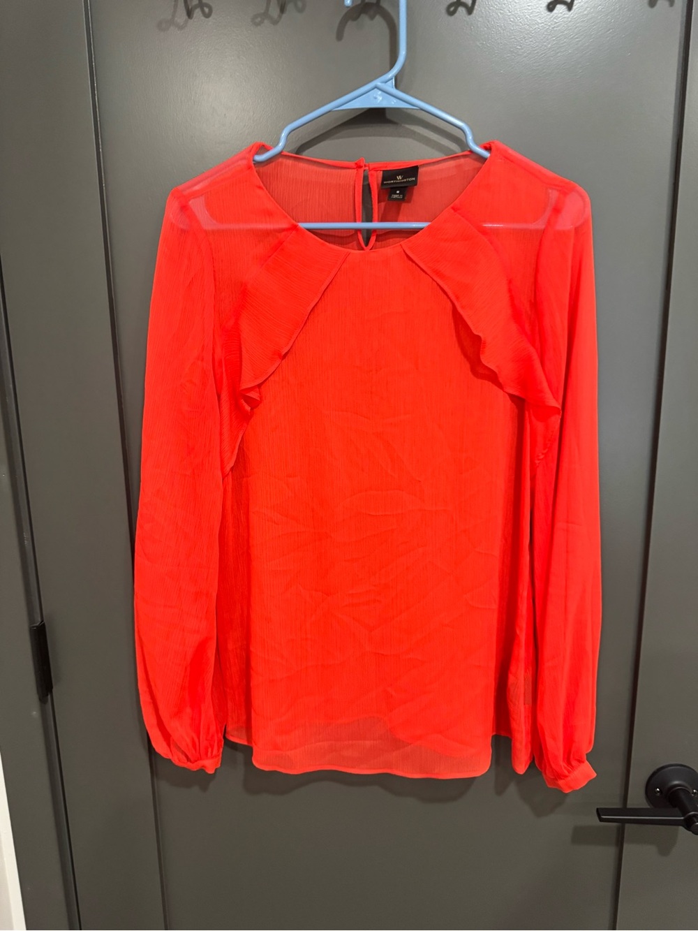 Worthington Bright Red Ruffle-Shoulder Long Sleeve Blouse